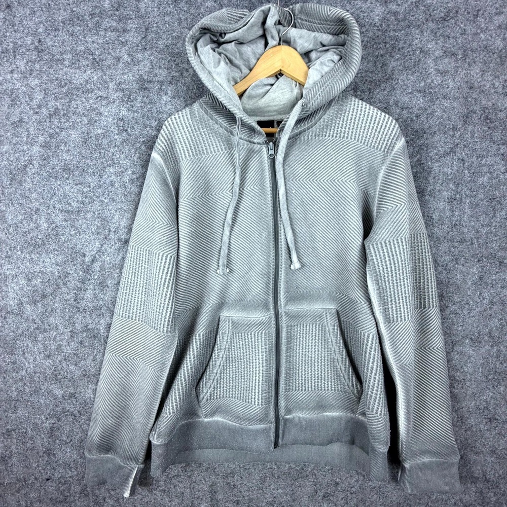 Mono B Hoodie Mens Large Gray Stretch Textured Kangaroo Pocket Outdoor Full Zip